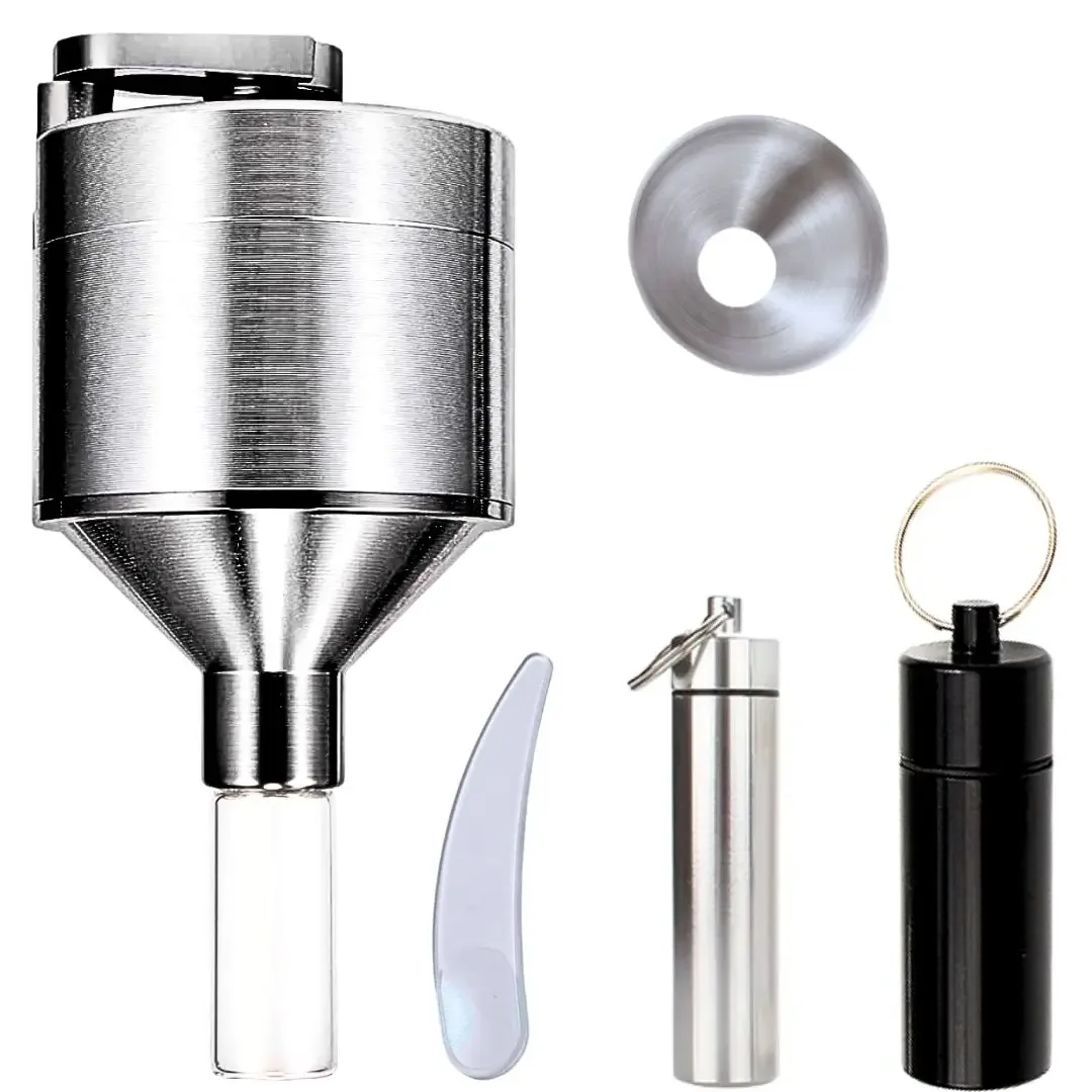Manual Spice Grinder Fine Grinding Powder Herb Crusher and Black Metal Vial with Spoon Wide Mounted Funnel Smoking Accessories