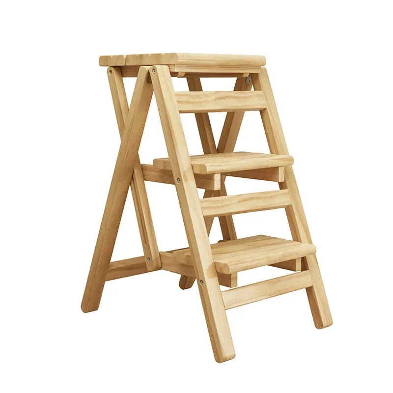 Wood Household Multifunctional Two-step Folding Ladder Step Stool Indoor Climbing Ladder Dual-use Small