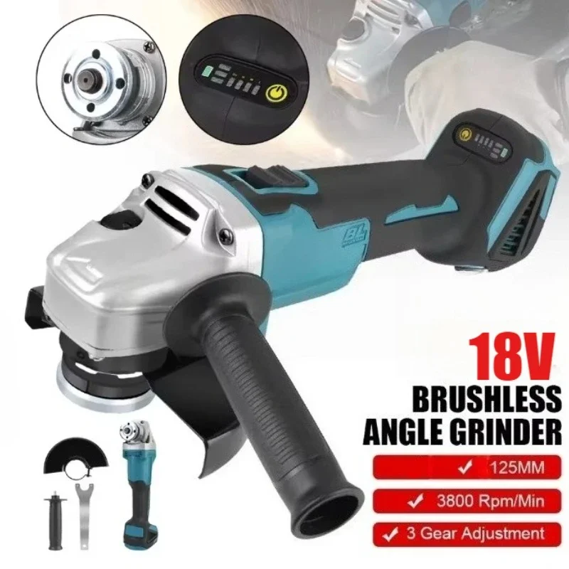 

125mm Brushless Impact Angle Grinder 18V Electric Cordless Polishing Grinding Machine Rechargeable For Makita Battery