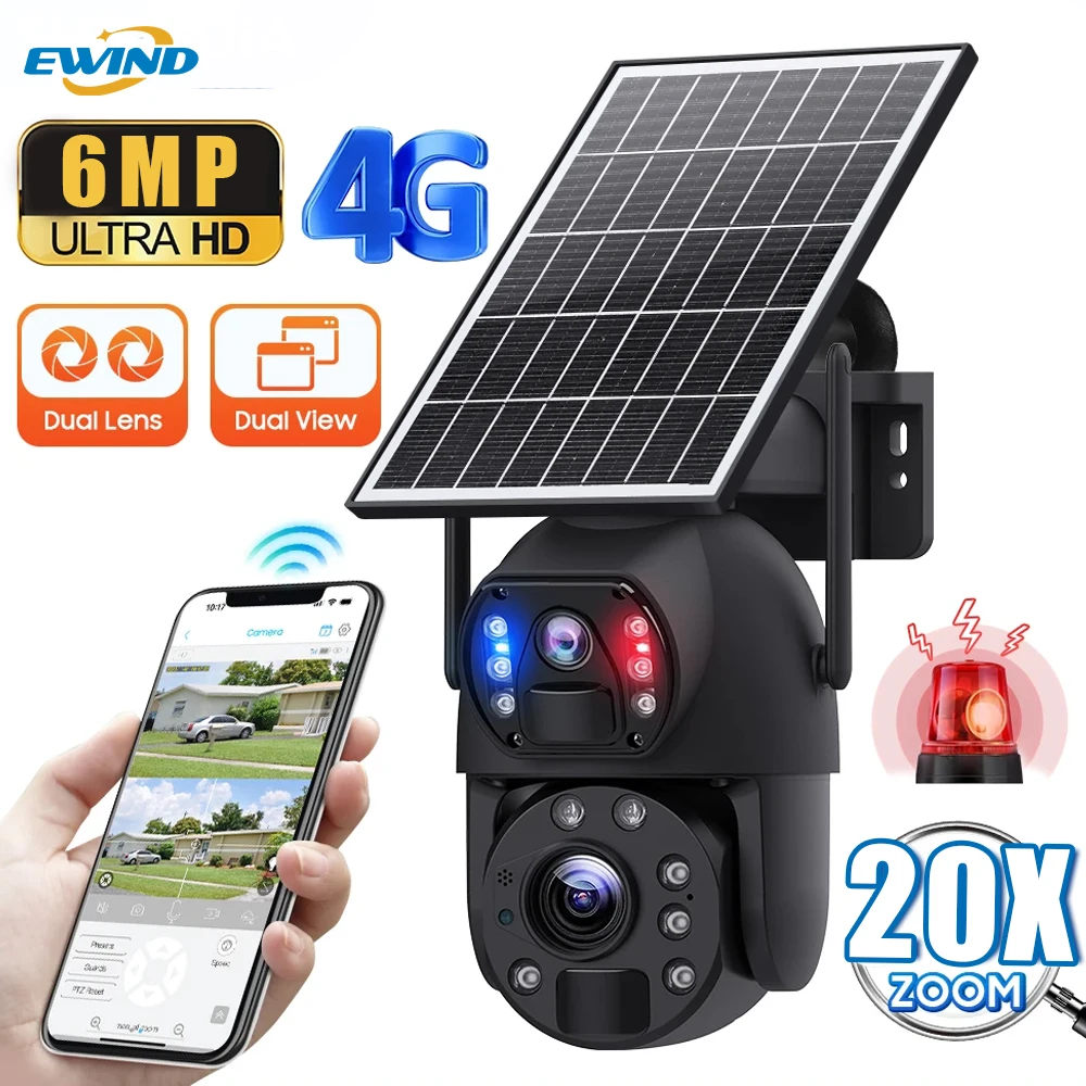 NEW 20X ZOOM 6MP 4G Solar Camera Outdoor 360° Wireless WIFI Battery Security Cameras Solar Panel PIR Night Vision Solar Camera