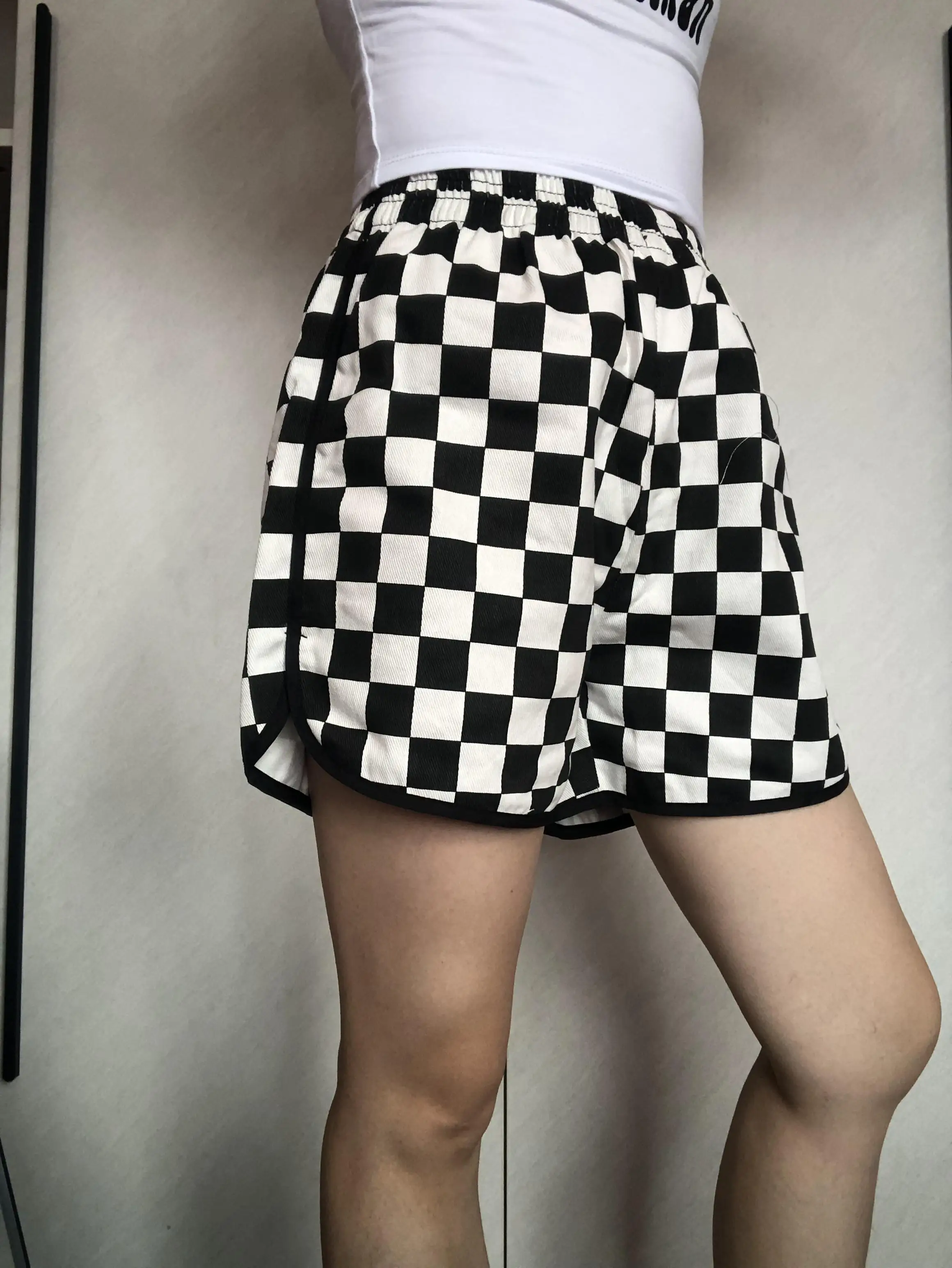 Women Checkerboard Side Split Plaid Shorts Loose Plus Size S-XXL Short Pants Summer Contrast Casual Shorts Femme Punk Cortos