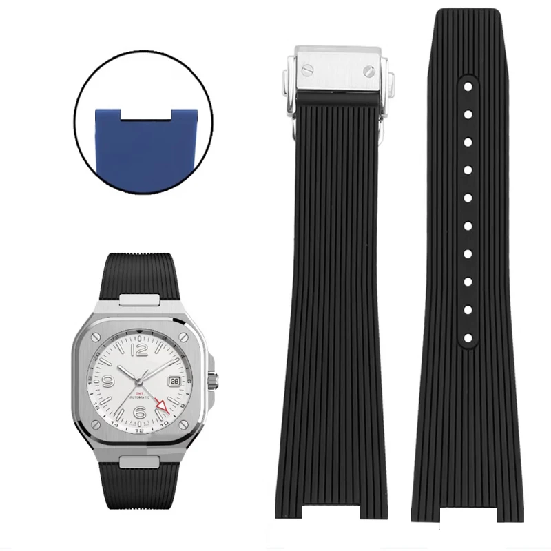 Soft Silicone Watch Strap for Bell & Ross INSTRUEMENTS Series BRX5R BR05 BR-05 Rubber Bracelet BR Sports Watch Band 25-12mm