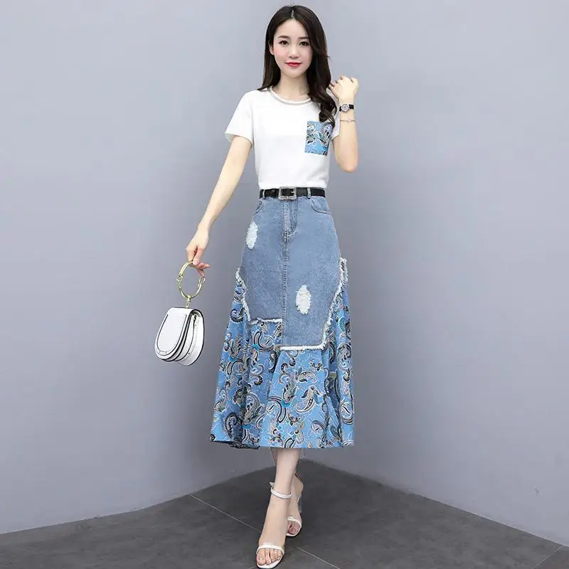 

Denim Women's Two Skirt Piece Set Promotion Summer Fashion 2025 New in The Same Matching Sets Co Ord Clothes Female Outfits Midi