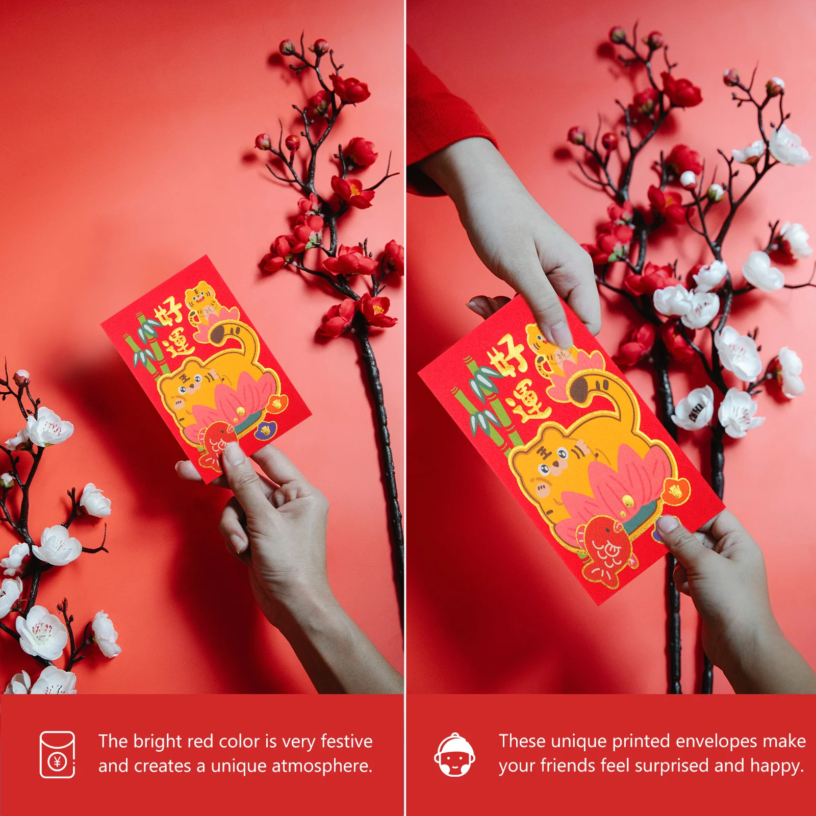 

18Pcs Colorful Red Envelopes 2022 Tiger Year Design Premium Paper Festival Gift Money Bags for Lunar New Year Birthday Wedding