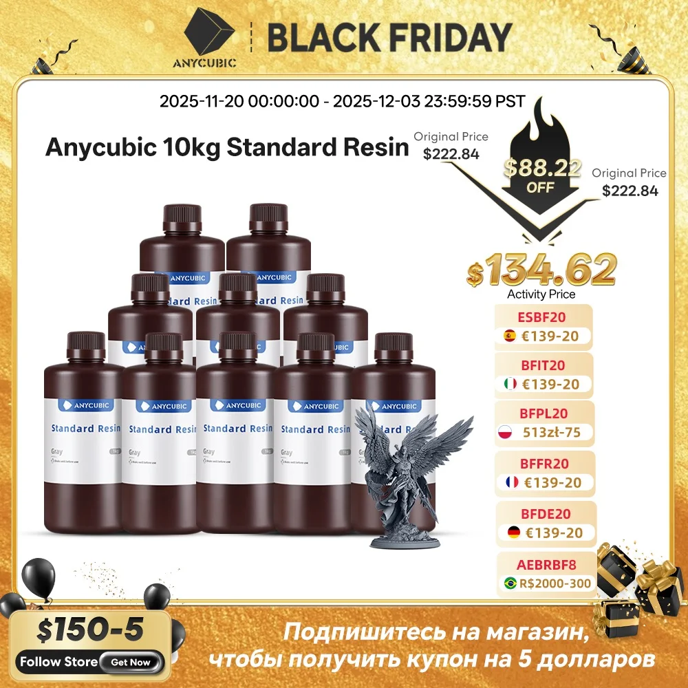 

ANYCUBIC 10kg/20kg 405nm UV Resin Standard Resin for 3D Printing For LCD DLP Photon Mono 3D Printer Resin Sensitive Liquid Resin