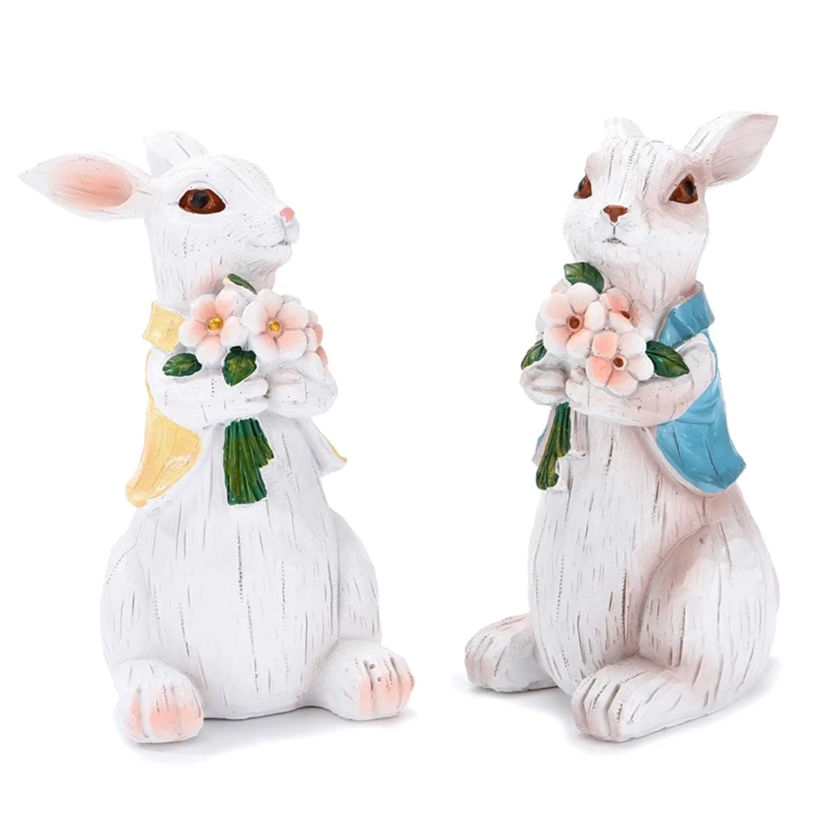 2 Pcs Easter Bunny Decorations Resin Bunny Figurines, Spring Bunny Decor Handmade Couple Rabbit Statues for Home Decor