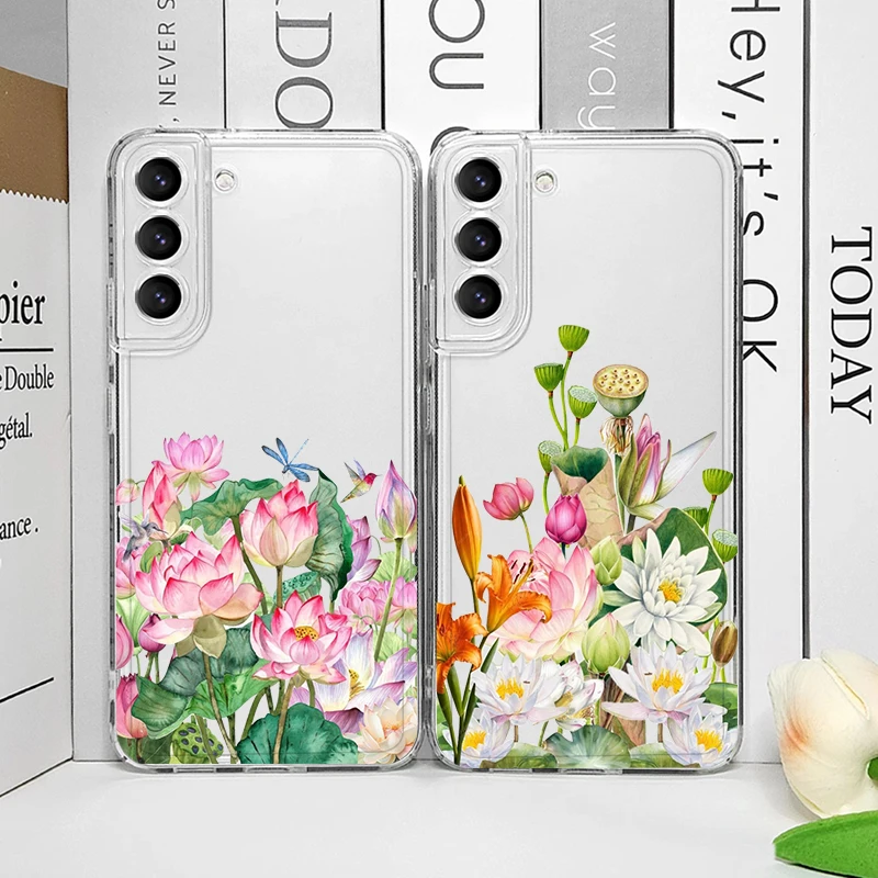 Luxury Fresh Flowers Birds Printed Clear Phone Case for Samsung Galaxy A14 A56 A55 A54 A36 A53 A51 A13 A15 A25 A52 5G Soft Cover