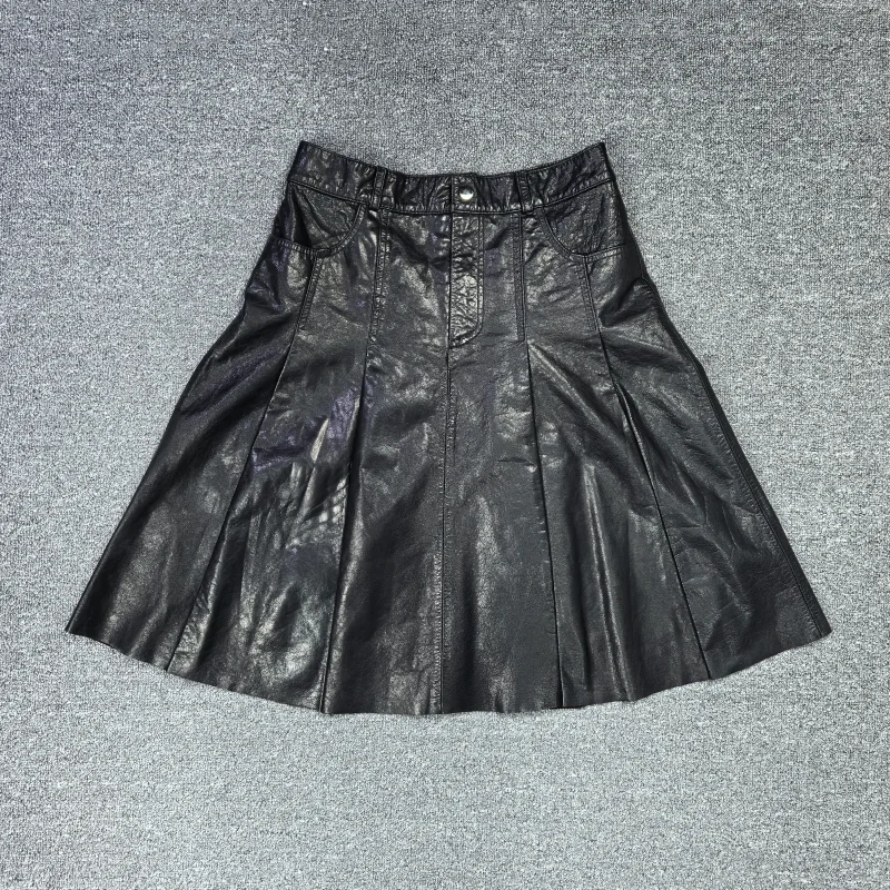 

Fall 2026 High Waist Leather Skirt Women's Sli A-Line Skirt Versatile Oil-Waxed Cowhide Slimming Everyday Commute