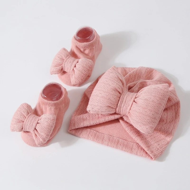 Infant Indian Baby Girls Bowknot Socks Set Baby Turban Hat with Sokcs