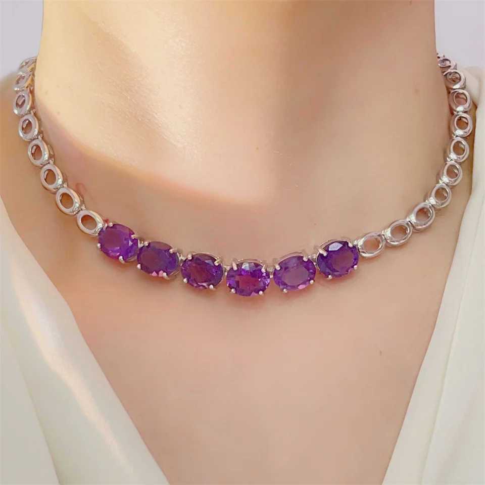 Elegant Natural Africa Amethyst Necklace Real 925 Sterling Silver 11*9mm Gemstone Fine Jewelry for Woman Choker Perfect Gift