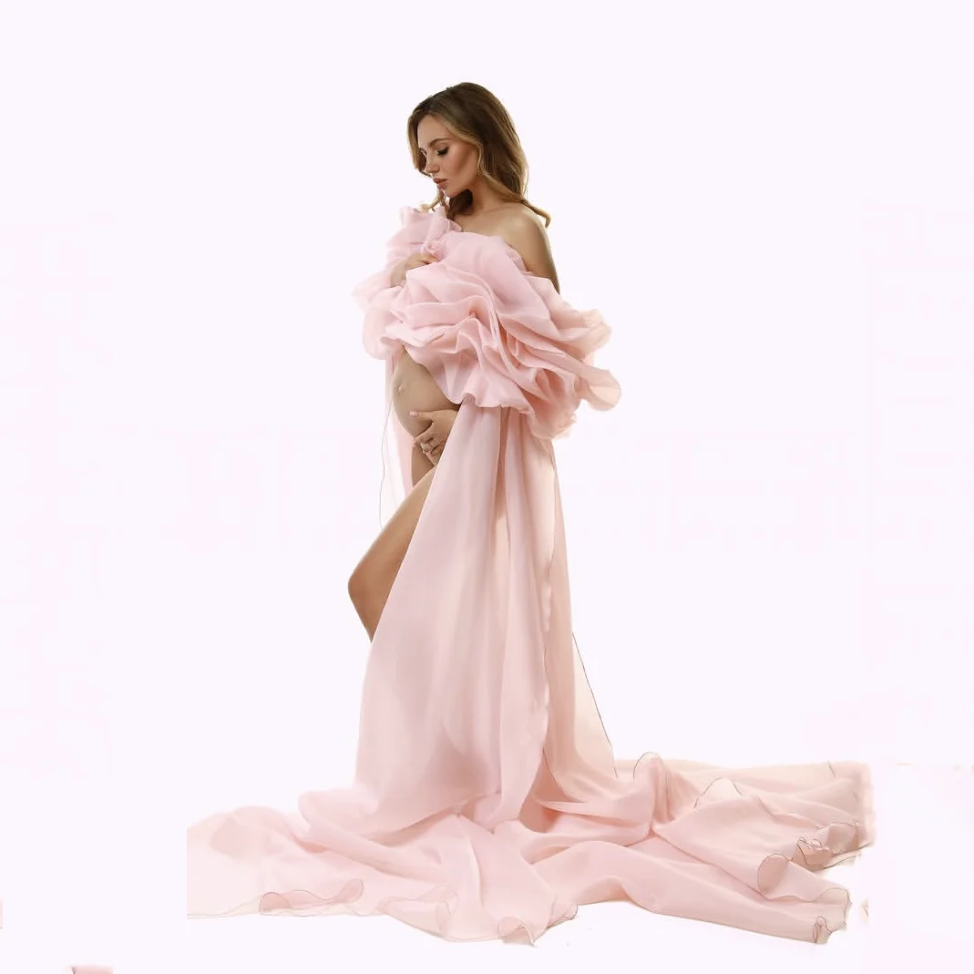

Pregnant Blouse Peach Pink Maternity Dress For Baby Shower Off Shoulder Tops Maternity Photo Shoot