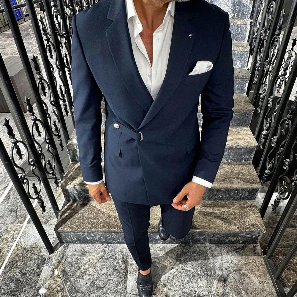 

Custom 2 Piece Jacket Pants Men's Suits Single Breasted Notch Lapel Blazer Regular Length Flat Front Business Male Clothing