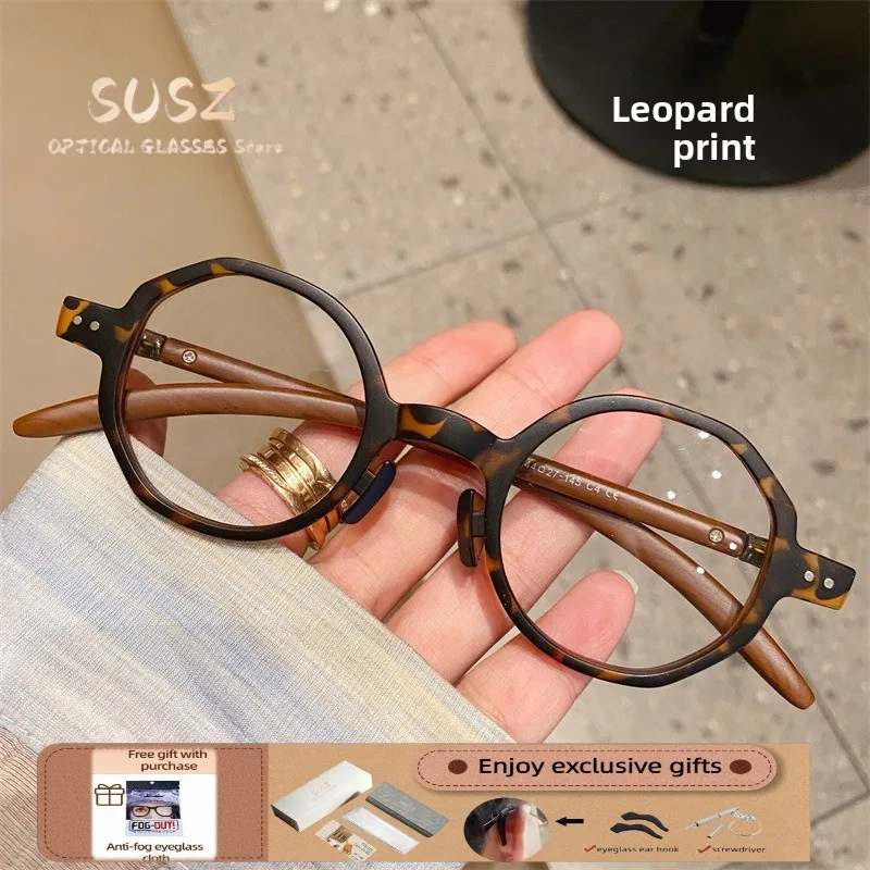 SUSZ  Japanese-style handcrafted wood-grain round frame eyeglass frames, retro round eyeglass frames  with high myopia