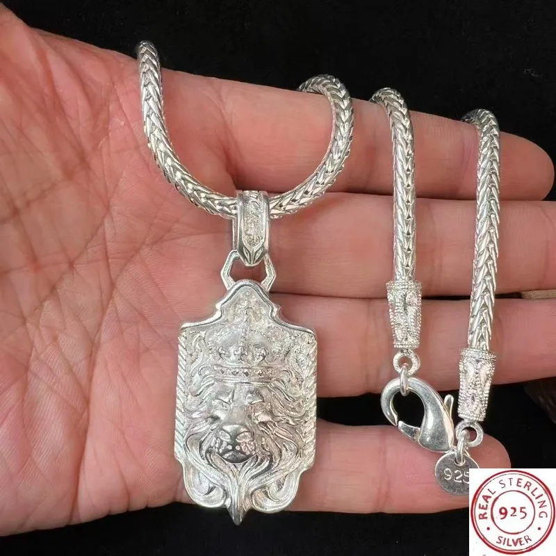

925 Silver Lion Pendant Necklace, Hip Hop for Men, Trendy Versatile Casual Fashion Jewelry