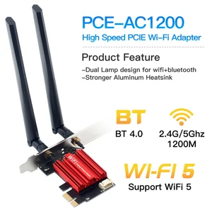 Fengvi-Ad-Adapter wireless, Wi-Fi 5, PCI-e, AC1200, double band, 2.4g/5GHz, 802.11ac, Bluetooth 4.0, for desktop, laptop, windows 10 Main Sales WiFi Bluetooth Network Plate - №3