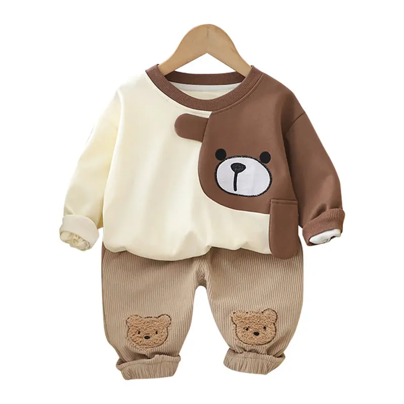 Infant Clothing Sports Striped Candy Cartoon Bear T-shirt Denim Pants 2pcs/Set Children Toddler Tracksuit Kids Boys Clothes Suit