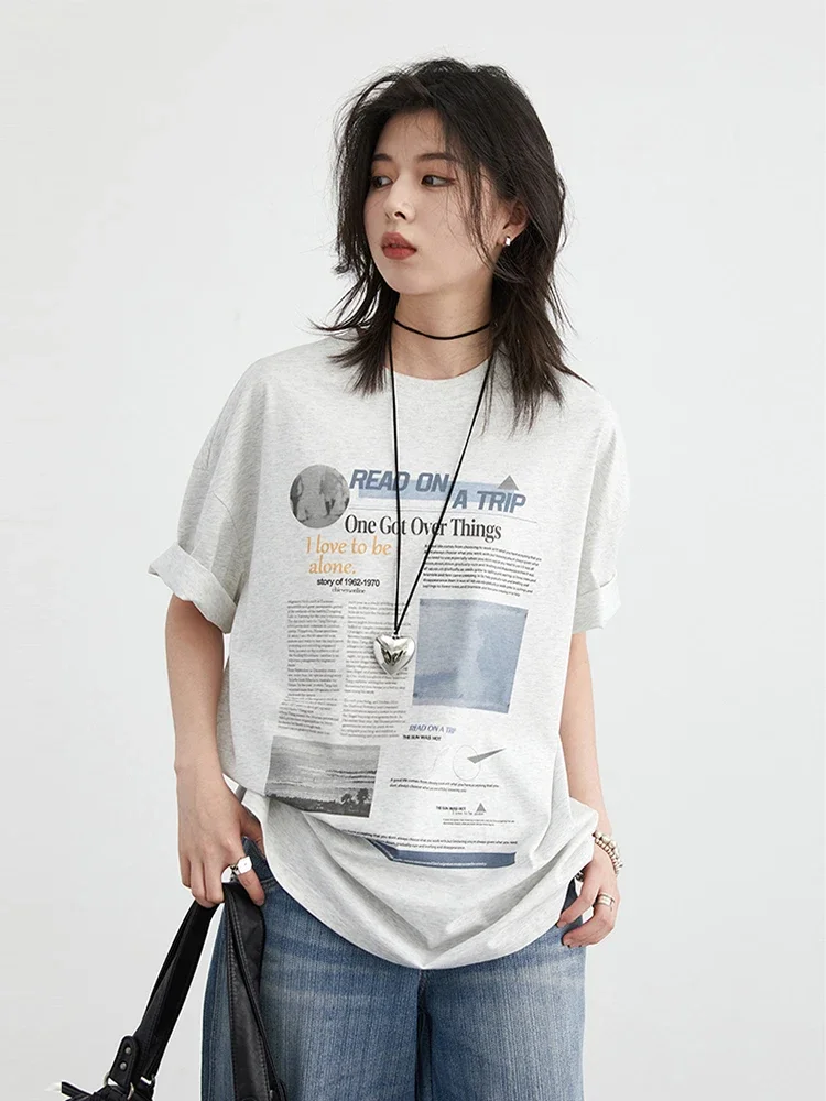 CHIC VEN Women Tees Casual Graphic and Letter Printed Short Sleeve T-Shirts Loose Crew Neck Fashion Female Tops Summer 2024