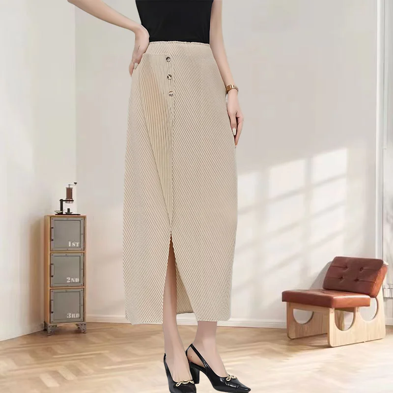 

Miyake Pleated Half-skirt Solid Casual 2025 Summer New Pleats Women Jupe Fishscale Split Hundred Matching Skinny Half-body Skirt