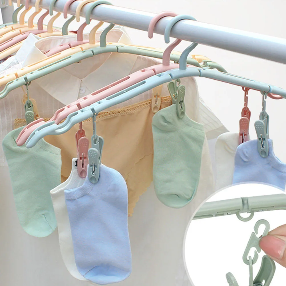 شماعات ملابس محمولة متعددة الوظائف قابلة للطي ومشبك غير قابل للانزلاق، رف تجفيف للسفر، منظم موفر للمساحة، وردي