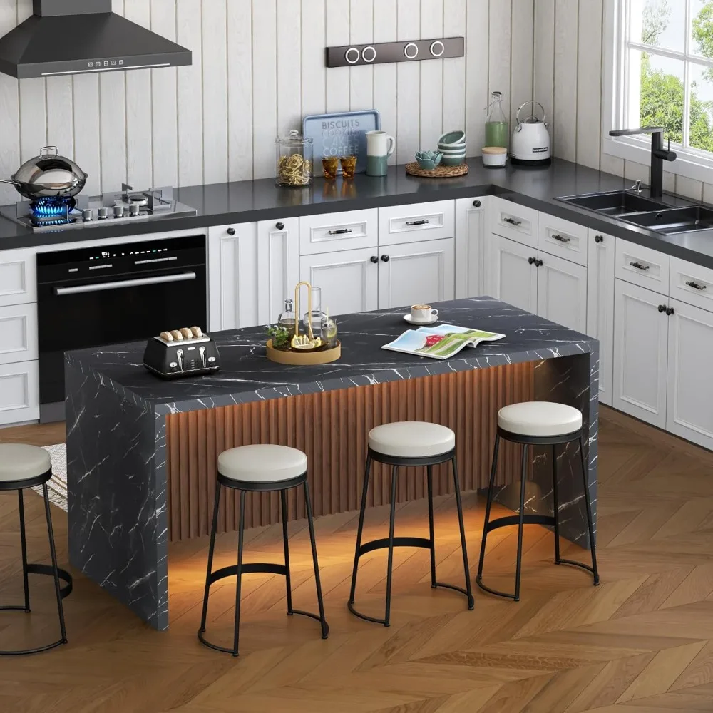 Tavolo da pranzo grande in finto marmo da 71 pollici, tavolo da isola con luce a led, tavolo da pranzo moderno da cucina con strisce di marmo