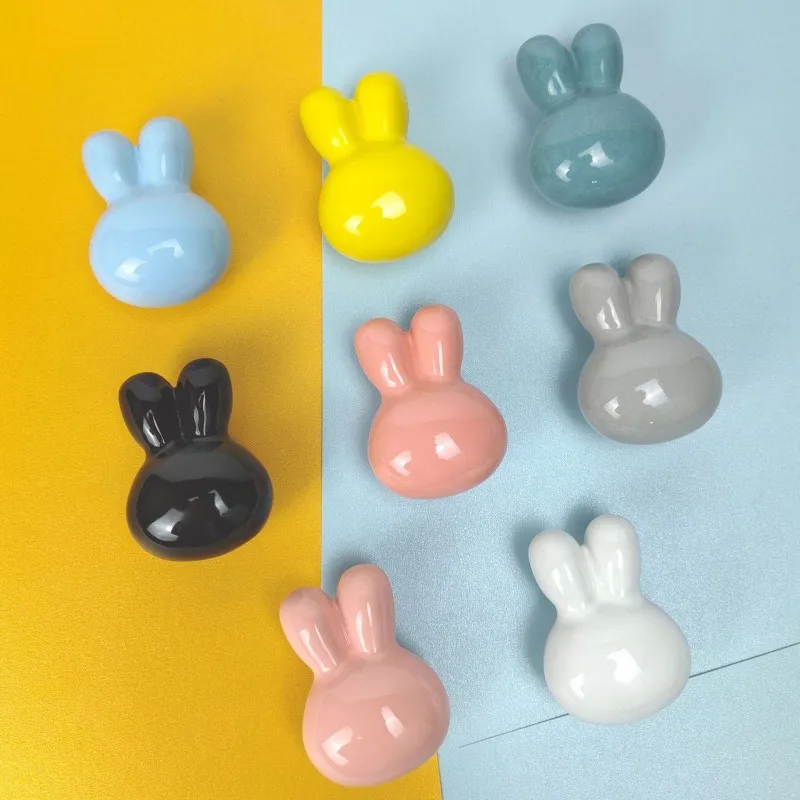 Ceramic Rabbit Cabinet Knobs Cartoon Children Room Furniture Handle Kids Cabinet Decoration Drawer Knob Cabinet Handles Hardware