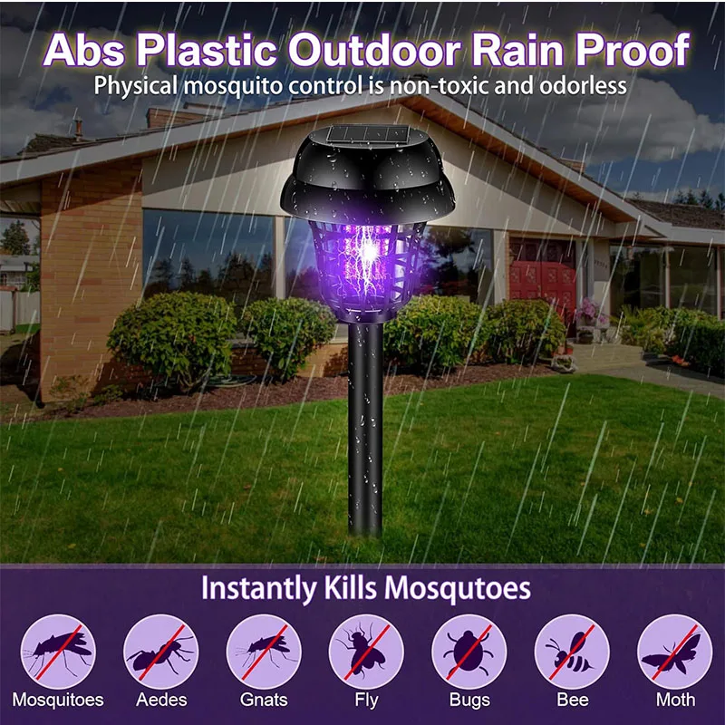 Solar and Electric Shock Mosquito Repellent Lamp Waterproof Bug Zapper 2Mode LED Light for Outdoor Garden Lawn Camping Villa Use image 5
