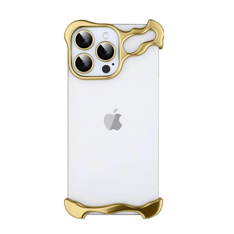

Необычный металлический безрамный чехол для телефона iPhone 16 Pro Max 16 Plus 15 14 13 12 Защитная пленка для объектива Противоударный чехол из алюминиевого сплава