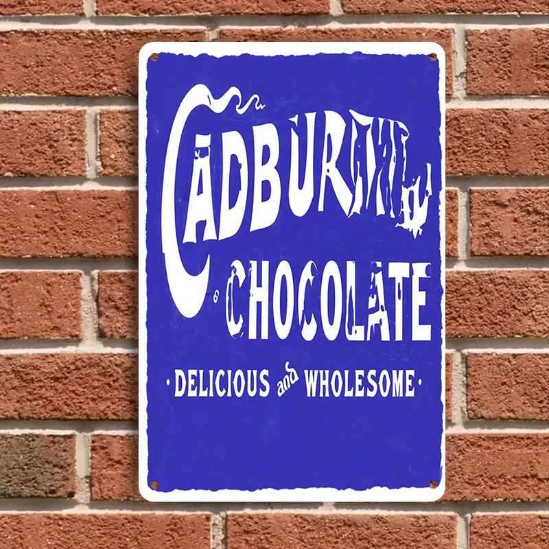 1 قطعة 2D شقة خمر كادبوري الشوكولاته القصدير اللوحة اللوحة الكلاسيكية الأزرق والأبيض الإعلان شعار البريطانية الحنين الديكور p