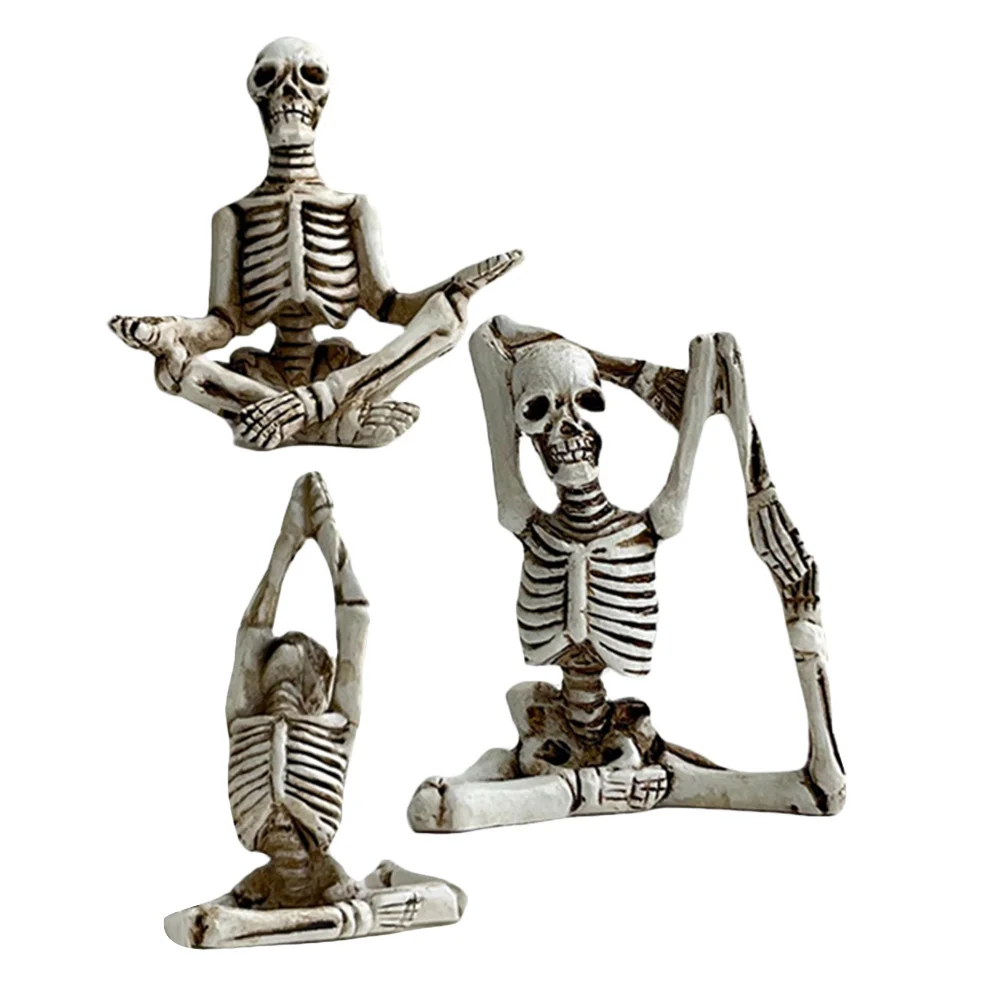 

3Pcs Resin Skull Ornaments Yoga Decoration Mini Size Desk Shelf Home Office Decor Halloween Party Indoor Accent