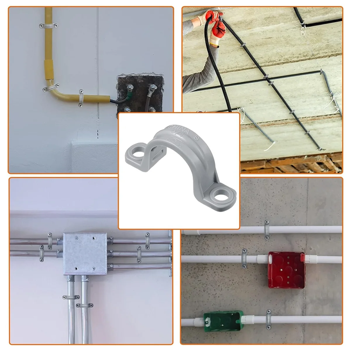 이중 구멍이 있는 PVC 파이프, 파이프 클램프가 있는 플라스틱 도관 클램프, U PVC 클립, 2 홀 (50 개, 3/4 인치)