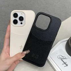 Personalized Customized Name Case For iPhone 12 13 14 15 16 Pro Max Litchi Leather Card Slot Bag Initial Letters Cover 16 Plus