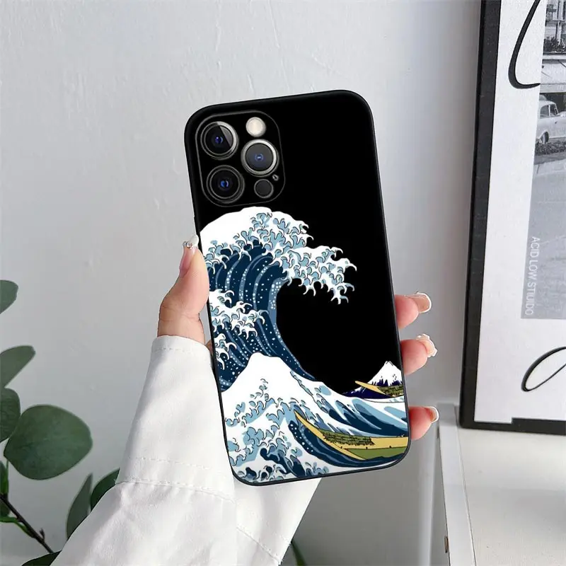 Katsushika Hokusai Japanese Art Great Wave Phone Case for iPhone 11 15 Pro Max Case 14 Plus 13 Pro 12 11 X XS XR 8 SE Soft Cover