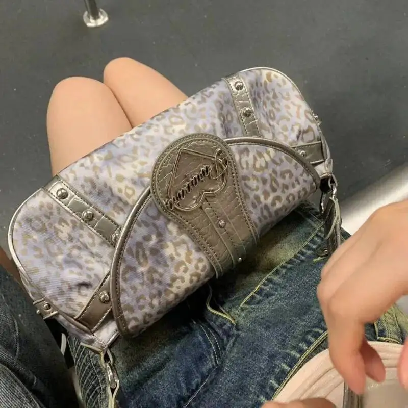 Leopard Printed Y2k Shoulder Bags High Quality Streetwear Crossbody Bags Rivet Decor Punk Underarm Bags Fashion Bags For Women