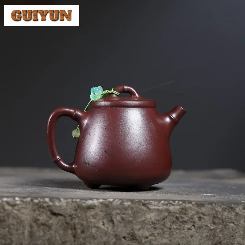 130ml Retro Yixing Purple Clay Teapots Handmade High Stone Scoop Pot Raw Ore Purple Mud Kettle Chinese Zisha Tea Set Collection