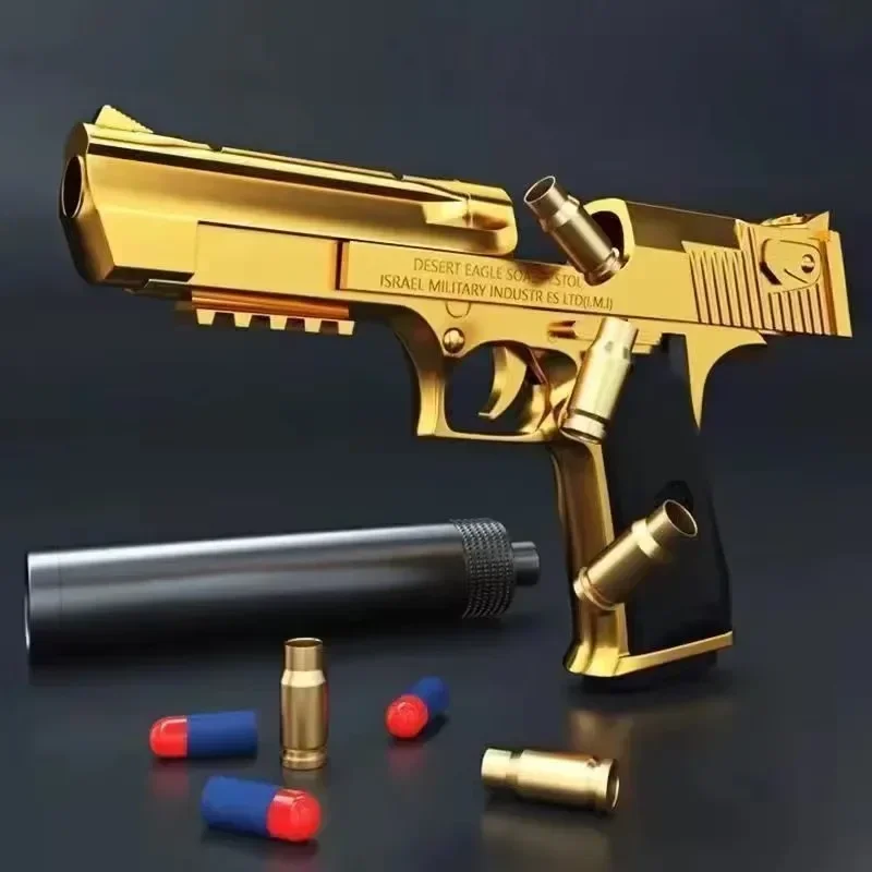 Mechanical Automatic Desert Eagle Airsoft Toy Gun with Shell Ejection Continuous Firing Soft Bullet for Children's Shooting Game