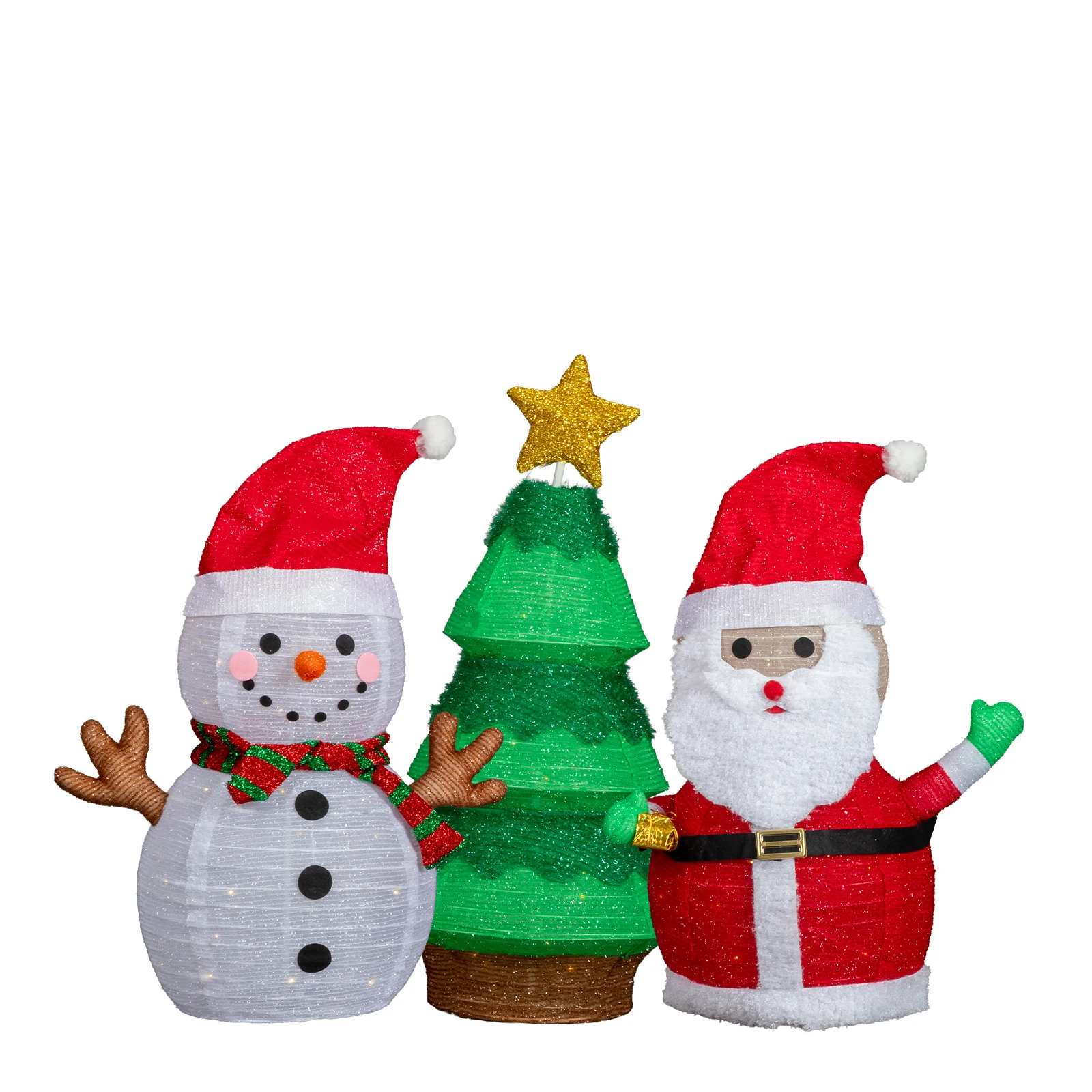 Outdoor Lighting Tree - Set of 3 Lighted Santa and
