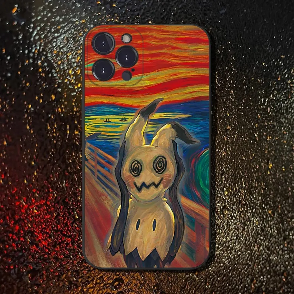 귀여운 심플 M-미미큐 아이폰 16,15,14,13,12,11 플러스,프로 맥스,XS,X,XR,SE,미니,8,7용 소프트 실리콘 블랙 케이스