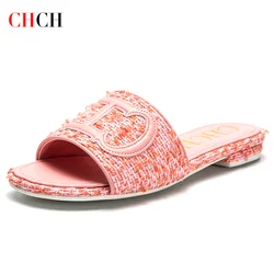 CHCH Women's Slippers New Fabric Fashion Flat Sandals Business Banquet Women's Shoes