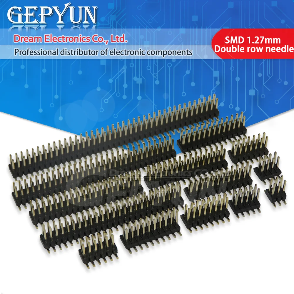 10PCS  SMD 1.27mm strip Double Row Male Pinheader Socket pitch strip connector SMT  2*3/4/5/6/7/8/10/12/13/15/20/25/30/40 PIN