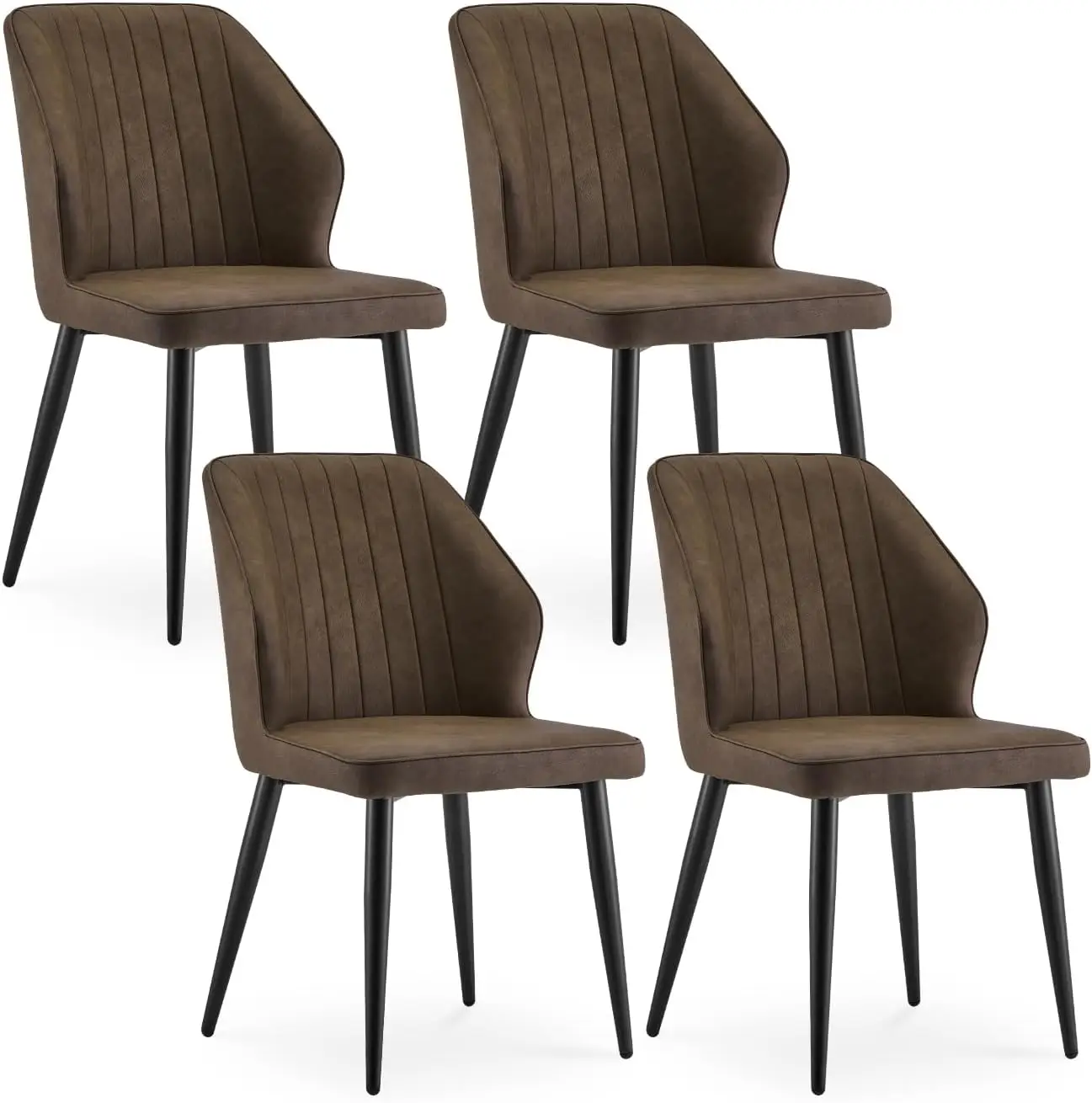 Faux Leather Dining Chairs Set of 4, Mid Century Modern Kitchen Chair, Upholstered Seat Leisure Side Chair with Backrests, Metal