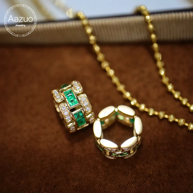 Aazuo Real Jewelry 18K Yellow Gold Natural Emerald Real Diamonds Lovly Pendent Necklace Gifted for Women