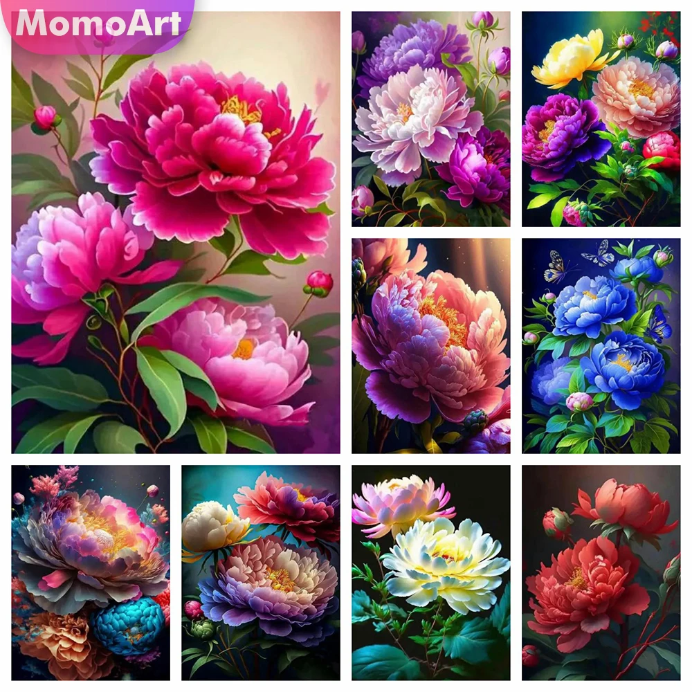 MomoArt 5D Pfingstrose Diamant Mosaik Blume DIY Stickerei Bunte Bild Strass Volle Runde Diamant Malerei Wand Kunst