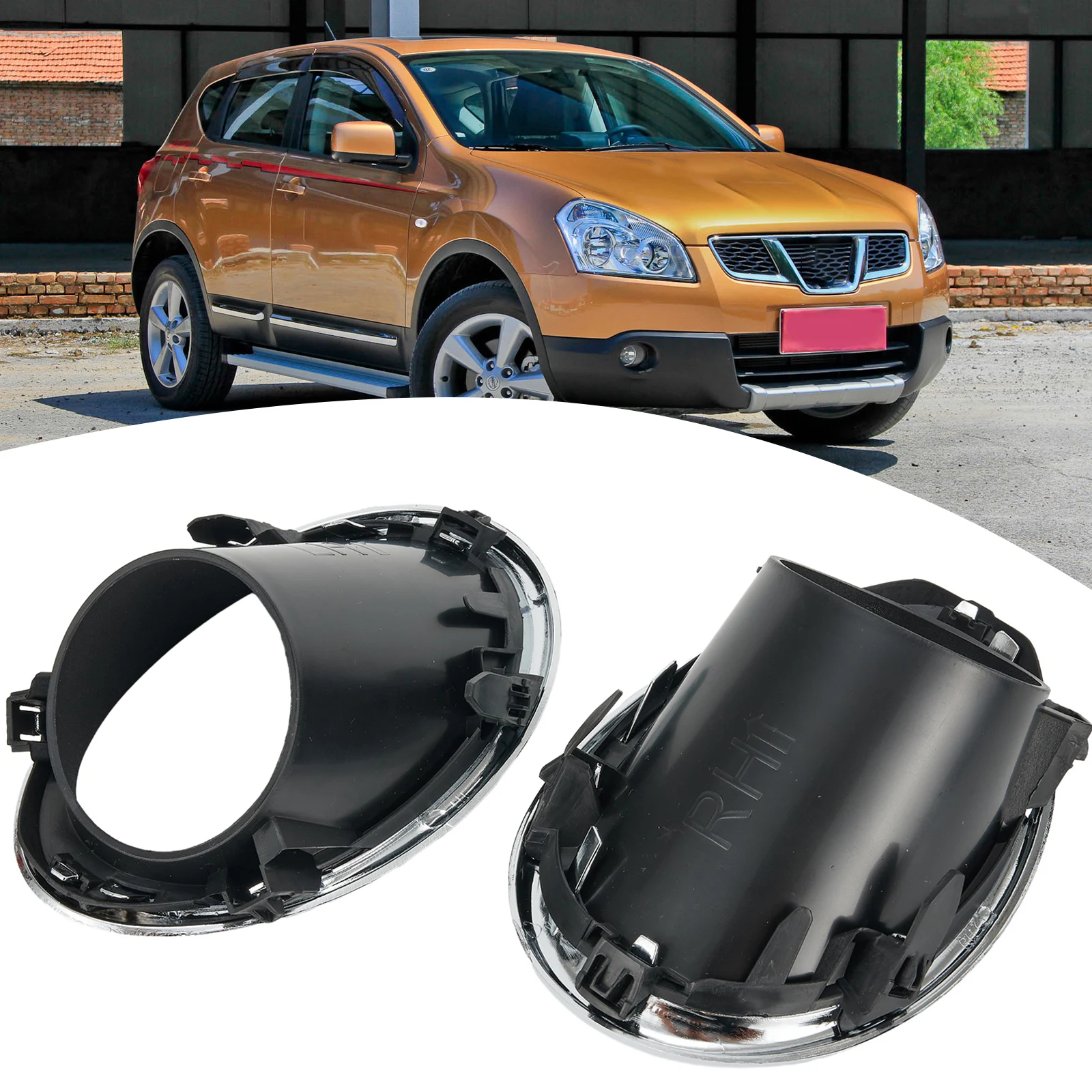 

2pcs Left+Right Fog Light Lamp Cover Bezel Trim For Nissan For Qashqai 2014-2017 Aftermarket Part Front Placement