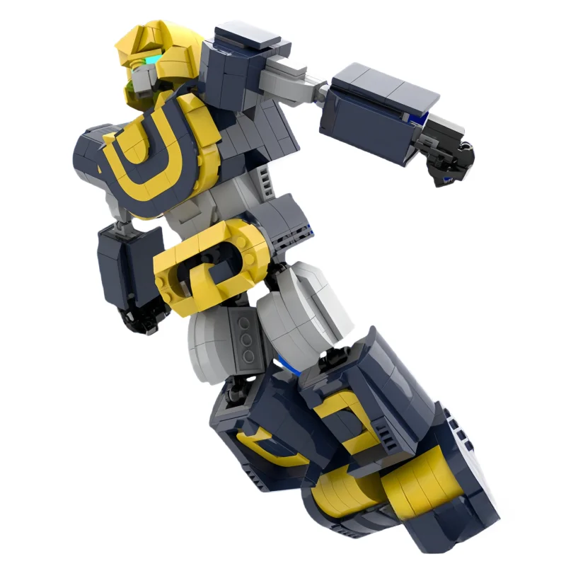 MOC Six Gods Yellow Blue Robot Mecha Warrior Assembly Puzzle Small Particle Building Blocks Action Figure Model Boy Holiday Gift