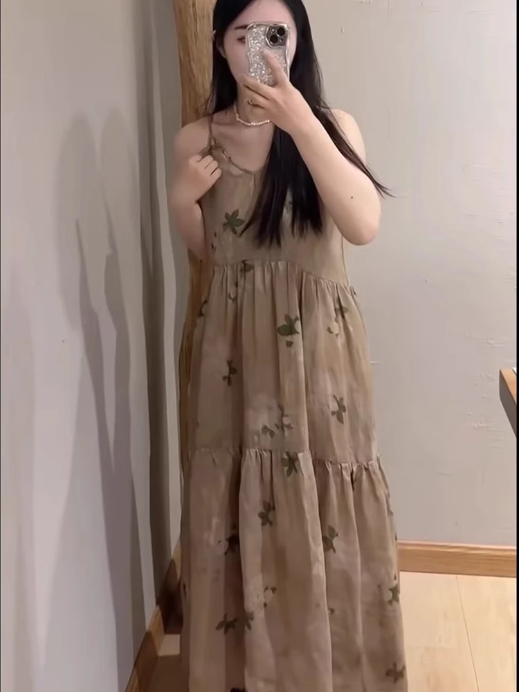 Retro algodón Lino estampado Floral Maxi Dr mujeres verano vacaciones al aire libre Sle reducción de edad adelgazante V-Ne Svel vestido