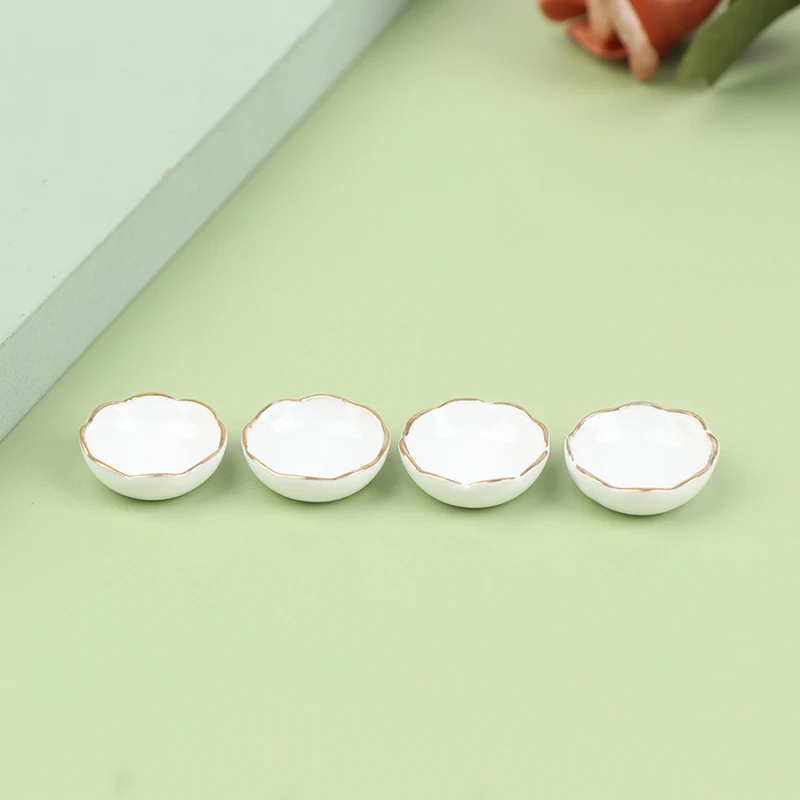 4pcs 1:12 Dollhouse Miniature White Ceramics Bowl Dishes Kitchen Furniture Toys