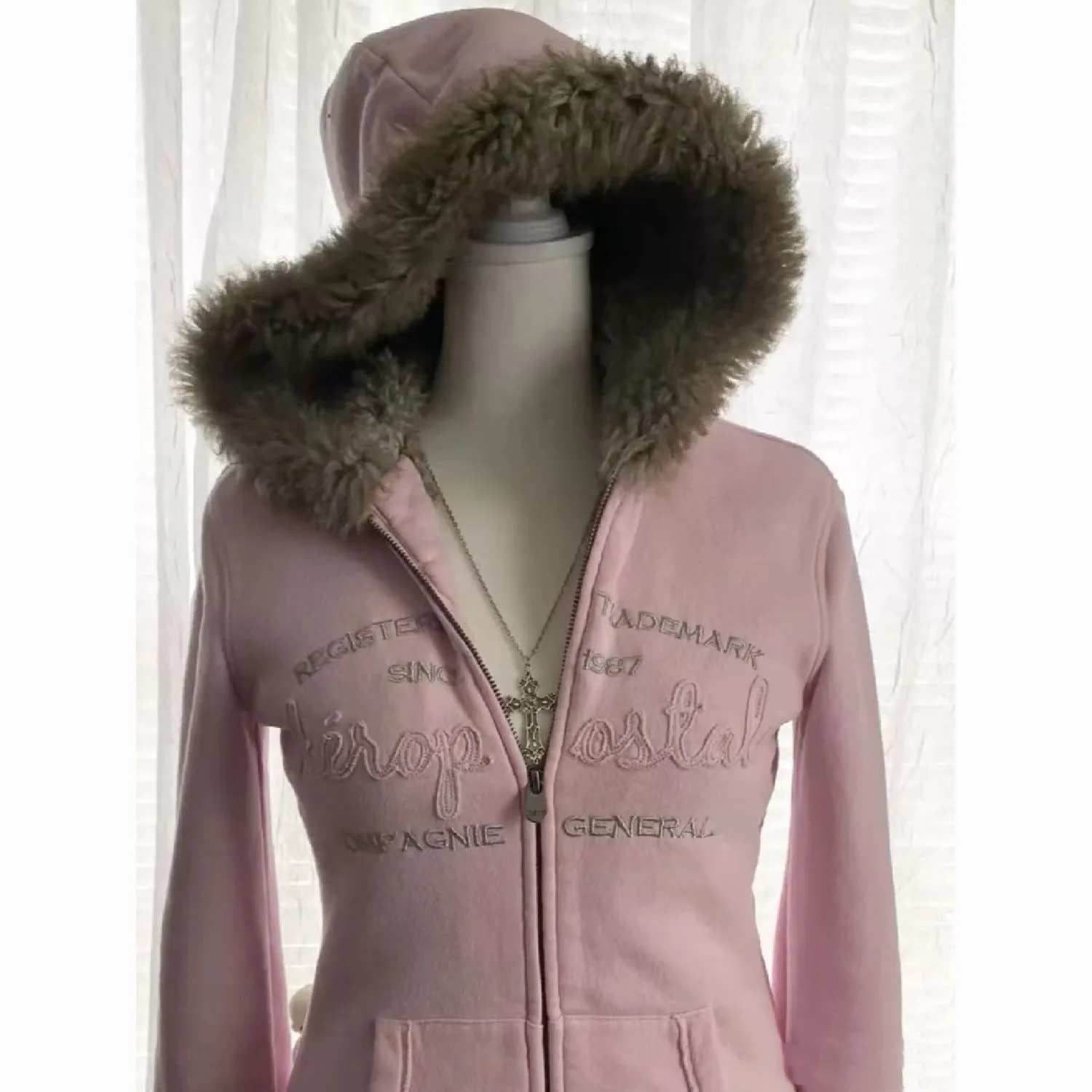 2024 Winter Warm Zip Up Oversizeds Fur Collar Hood Collar Design Hoodies Slim Fit Pink Element Cardigan Waist Sweatshirts