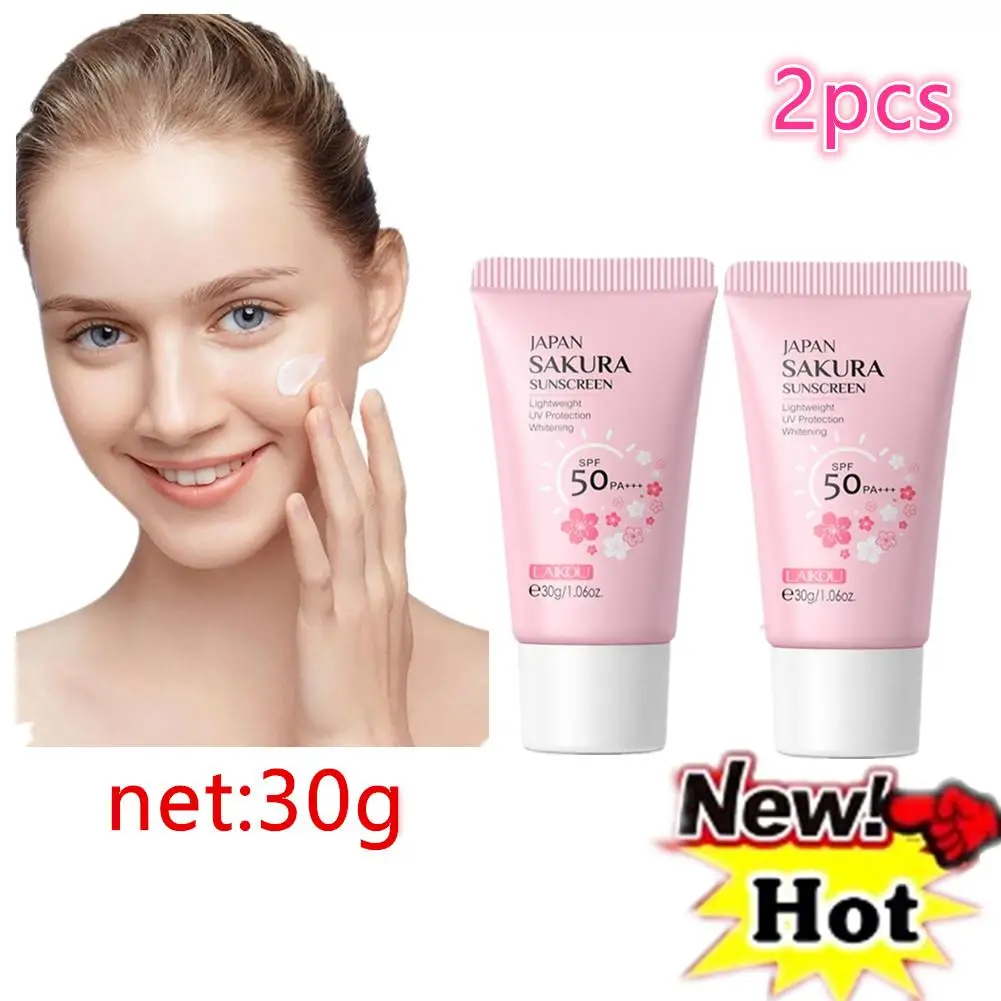 2pcs Sakura Cream Korean Sunscreen Protector Facial Sun Blocker Spf50 Isolation Lotion Moisturizer 30g