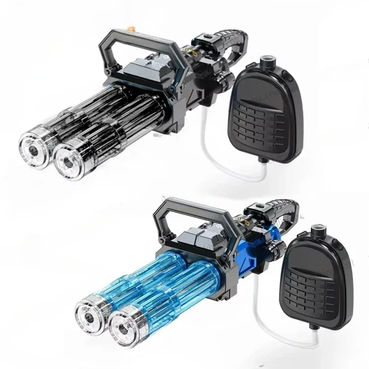 

NEW Summer Toy Double Tube Shooting Light Firing Gatling Water Gun Simulated Flame Automatic Electric Water Gun with backpack