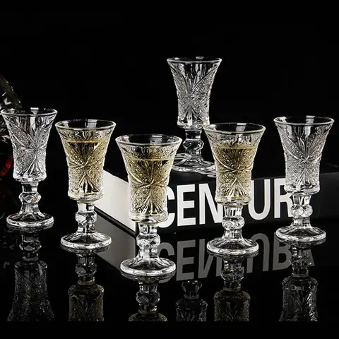 6pcsx34ml 45ML Lead Free Glass Machine Made Chinese Old Fashioned Shot Glasses for Liquor Vodka Spirit Drinks